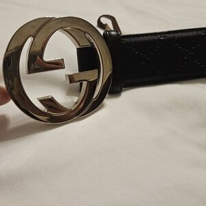 Gucci Black Leather Belt with Gold Buckle